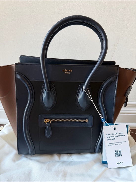 Celine Handbags - CELINE Black/Brown/Blue Leather Tote